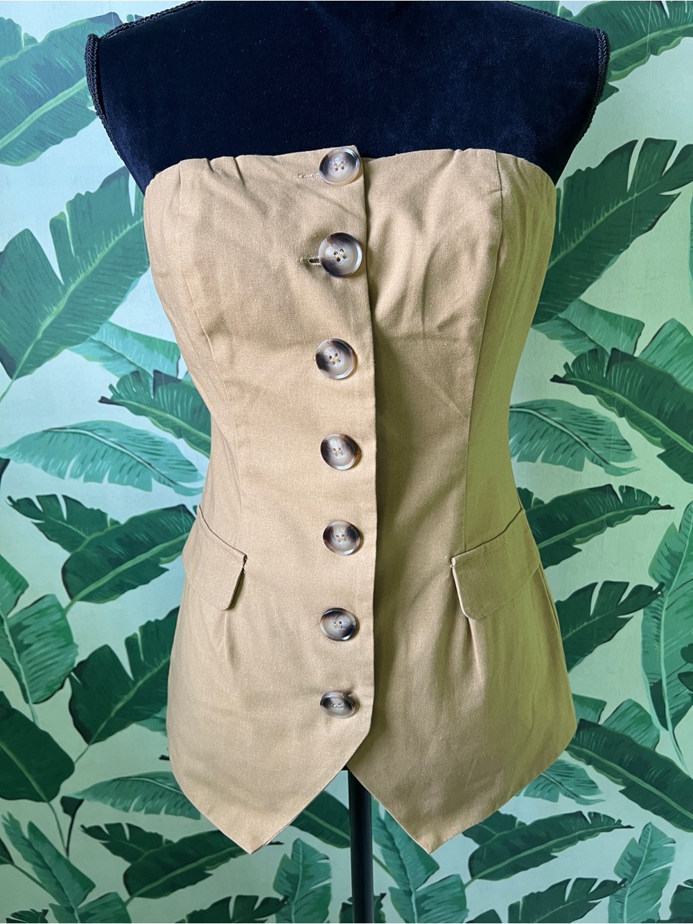 Anthropologie Flat White Strapless Brown Button Front Vest Top Womens Small NWT - Picture 3 of 10
